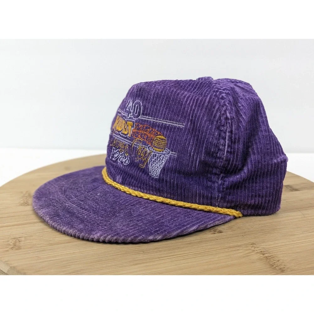 Vintage NWBT Kansas‎ City Basketball Hat Purple Corduroy USA Made 1988 80s Cap